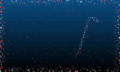 On the right is the crowbar symbol filled with white dots. Pointillism style. Abstract futuristic frame of dots and circles. Some dots is red. Vector illustration on blue background with stars