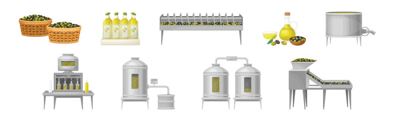 Olive Oil Production and Manufacture Process Vector Illustration Set