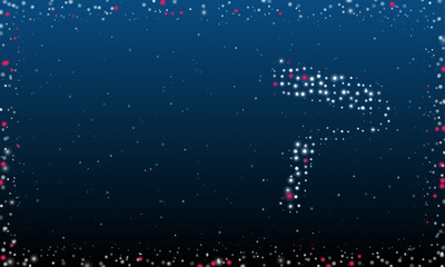 On the right is the paint roller symbol filled with white dots. Pointillism style. Abstract futuristic frame of dots and circles. Some dots is pink. Vector illustration on blue background with stars