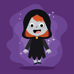 Cute female warlock halloween costume character Vector