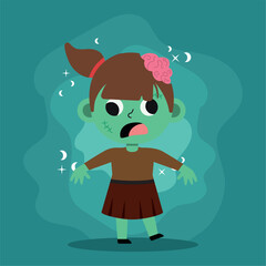 Cute female zombie halloween costume character Vector