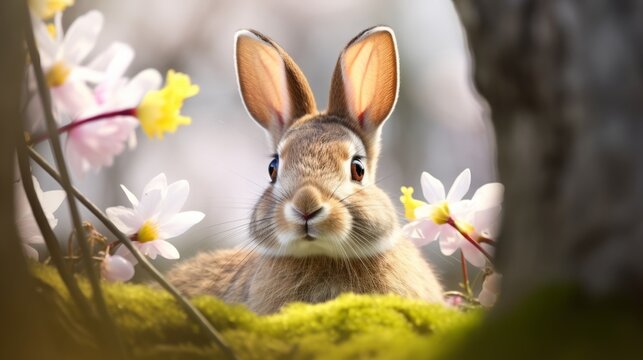 Generative AI image of rabbit in the meadow