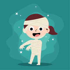 Cute female mummy halloween costume character Vector