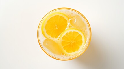 Drink with lemon in a glass top view.