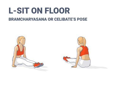 L-Sit Pose Woman Exercise or Girl Yoga Bramcharyasana Guidance