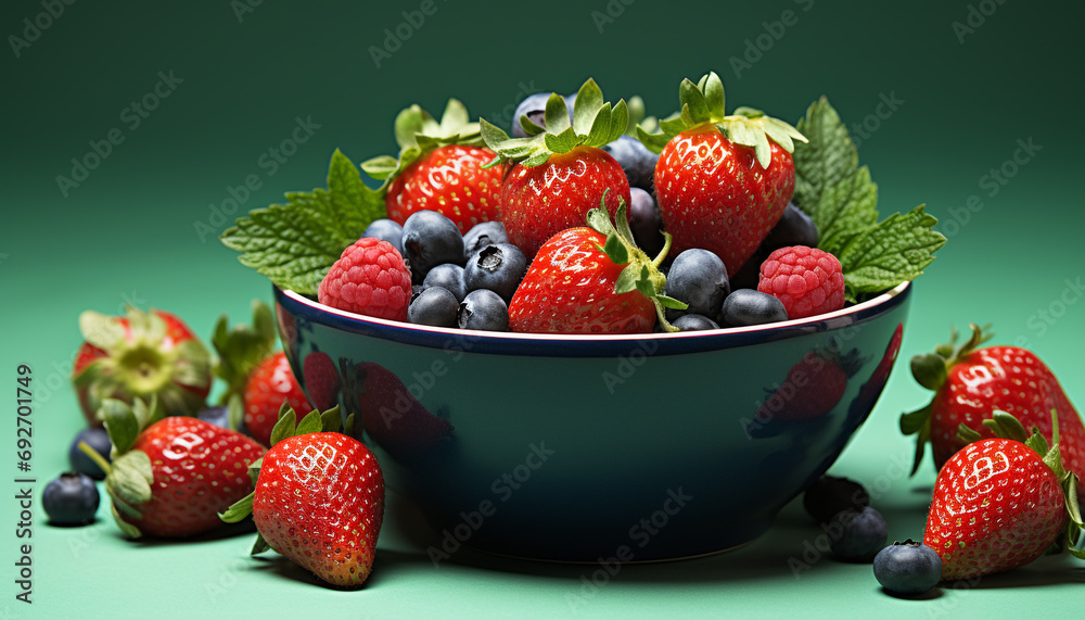 Wall mural freshness and sweetness in a bowl of berries generated by ai