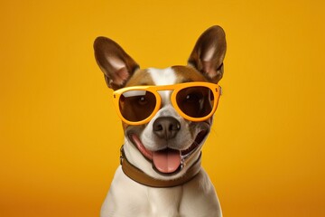 sunglasses funny isolated background smile pet humor portrait cute dog animal sunglasses small white concept happy studio pink stylish goggles trendy copy space domestic canino student purebred - obrazy, fototapety, plakaty