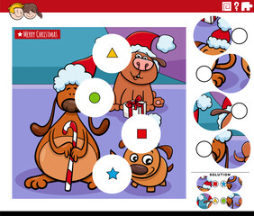 Fototapeta premium match the pieces activity with cartoon dogs on Christmas