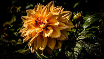 Obraz premium Vibrant yellow dahlia, a single flower of beauty in nature generated by AI