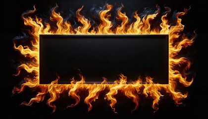 Fiery Frame on Black Background in Wide View Fire