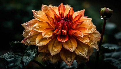 Obraz premium Vibrant petals of multi colored dahlia bloom in formal garden generated by AI