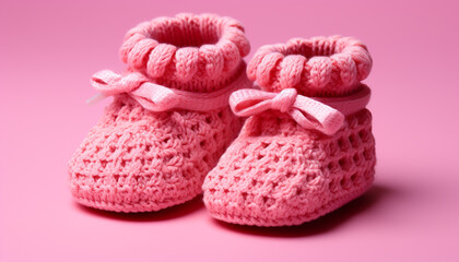 Cute baby booties in pink, soft wool generated by AI