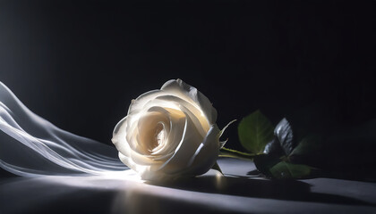 Rose auf dunklem Hintergrund mit Strahlen beleuchtet - obrazy, fototapety, plakaty