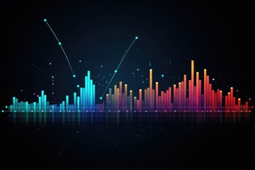 Line graph of income growth, timeline, arrows indicate the direction of the graph, vector