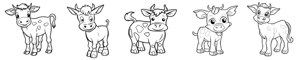Cute cow, simple thick lines kids or preschool children cartoon coloring book pages. Vectorized clean drawing illustration. Generative AI