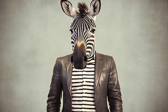 style vintage graphic Concept clothes Zebra human clothing stripes print nobody montage mammal fur glamour character transformation people grey fashion dress creative anthropomorphism lady funny