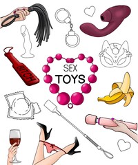 Seamless with sex shop illustration. Adults toys - obrazy, fototapety, plakaty