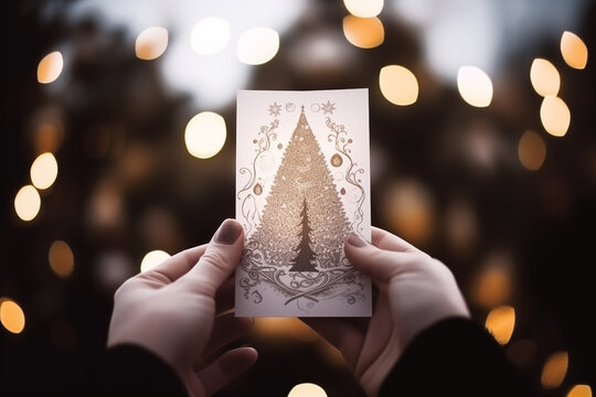 Joyful Greetings: Holding a Heartwarming Christmas Card in Hands