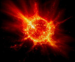 Solar flare erupting from the sun's surface, space phenomenon.
