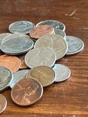 coins on the table, american cash, money, close up