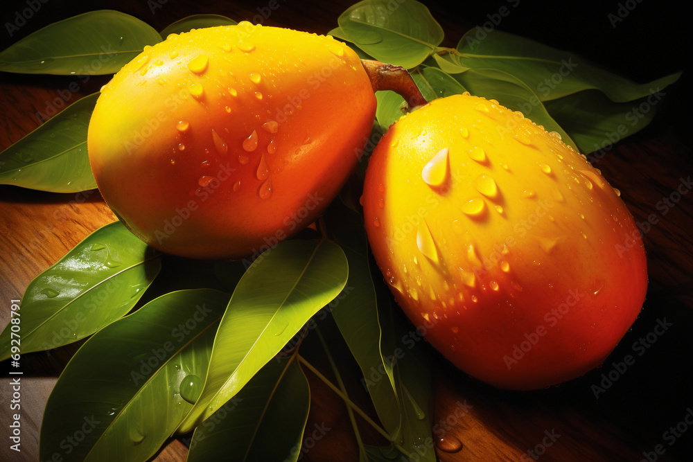 Sticker mango with water drops