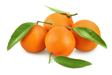 Tangerine or clementine with green leaf isolated on white background with full depth of field.