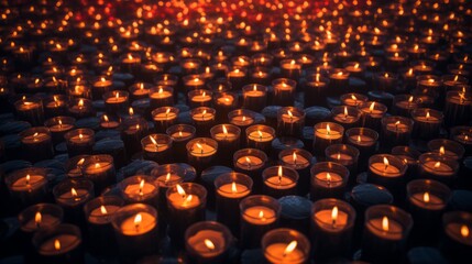 Obraz premium Many lit burning candles background.