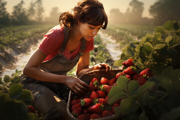 Strawberry farm and strawberry harvest