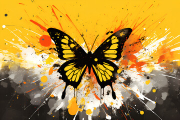Graffiti drawing of  yellow butterfly in the style of hip hop - obrazy, fototapety, plakaty