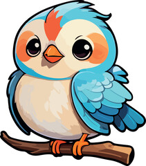 Fototapeta premium Colored chibi and cute chubby birds. Vector on a white background