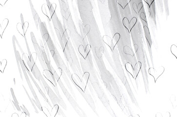 Gray hearts painted on white background
