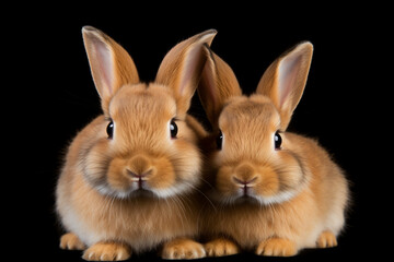 Fototapeta na wymiar close-up pair of easter bunny on black background studio