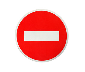 Red stop road sign isolated on white background.
