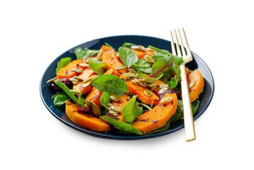 Grilled Pumpkin Salad with Arugula, Spinach, and Pumpkin Seeds, Salad Mix with Roasted Pumpkin,...