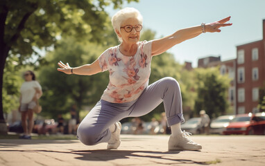 Elderly people doing preparatory exercises outside