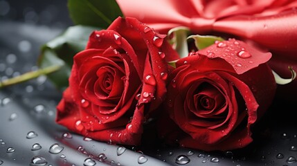 Two red roses for Valentine's Day banner background 