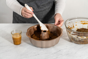 Gingerbread bundt cake with caramel filling