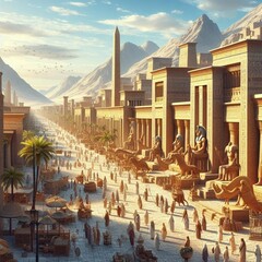 Recreación de una ciudad del antiguo Egipto. - obrazy, fototapety, plakaty