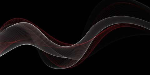 Abstract waves background red and white wavy lines on black background. Dark premium background design for wallpaper, banner, backdrop and website landing page - obrazy, fototapety, plakaty