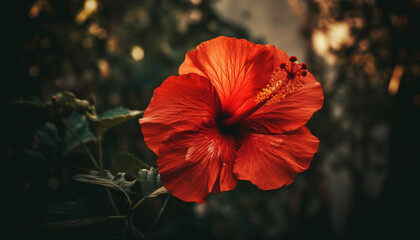 Vibrant hibiscus blossom in close up, showcasing multi colored petals generated by AI