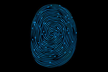 Blue fingerprint on a black background