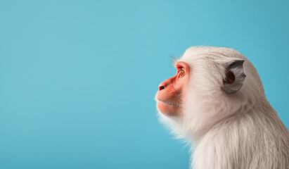 White monkey on a blue background with space for your text