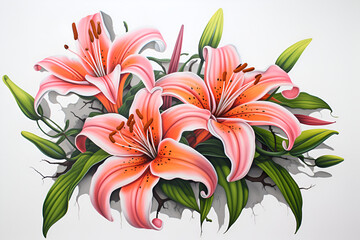 Graffiti drawing of marsh lilies on the bright background in the style of hip hop aesthetics