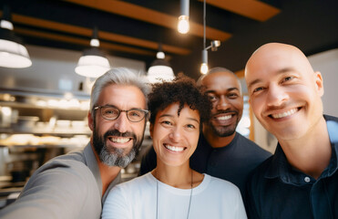 Funcion&aacute;rios felizes se re&uacute;nem para mostrar a beleza da diversidade, diferentes origens e culturas no local de trabalho.
