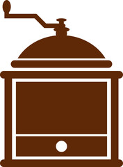 cartoon style,flat manual coffee grinder, illustration,transparent, png ,kitchen utensils,wooden coffee grinder,for menu