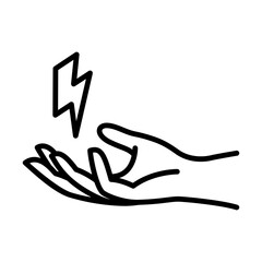 Hands offering electricity, symbolizing the provision of life support. Renewable energy icon