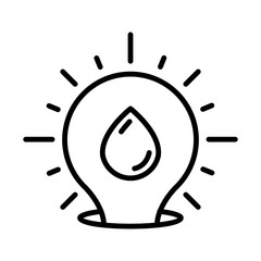 Light bulb icon. Incandescent light bulb with a drop of water inside. Renewable energy icon