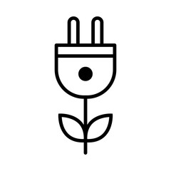 Electric plugs icon. Electric plugs decorated with leaves indicate environmentally friendly electricity use