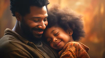 Deurstickers Happy African American father and son in autumn park. Fatherhood concept © Formoney