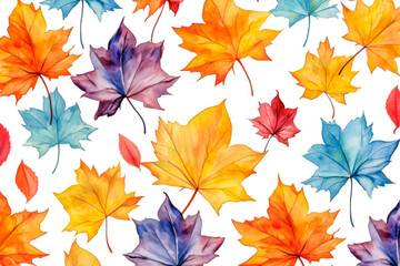 Fototapeta na wymiar Seamless pattern with autumn maple leaves. Watercolor illustration.